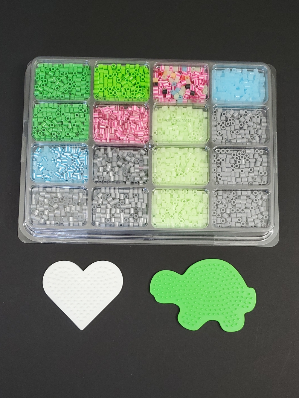 Turtle & Heart Pegboards & Perler Bead Set with Glow In The Dark Perler Beads